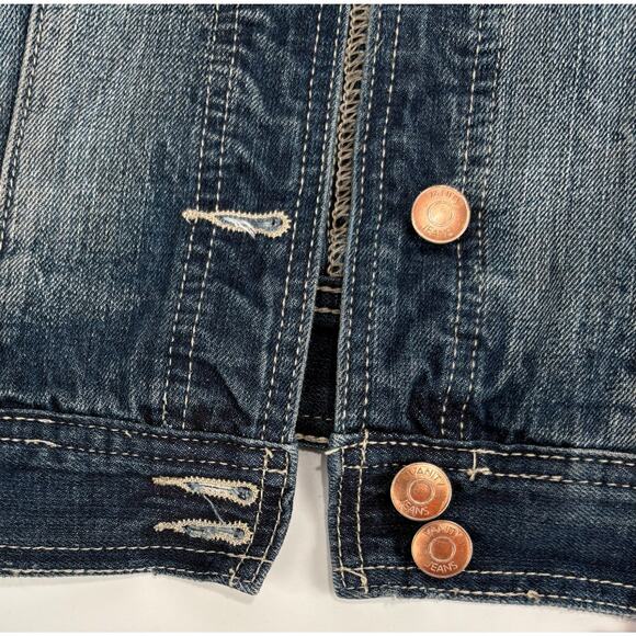 Vtg Denim Jean Biker Vest Cropped Vanity Y2k Sz Medium Country Retro - Picture 4 of 6